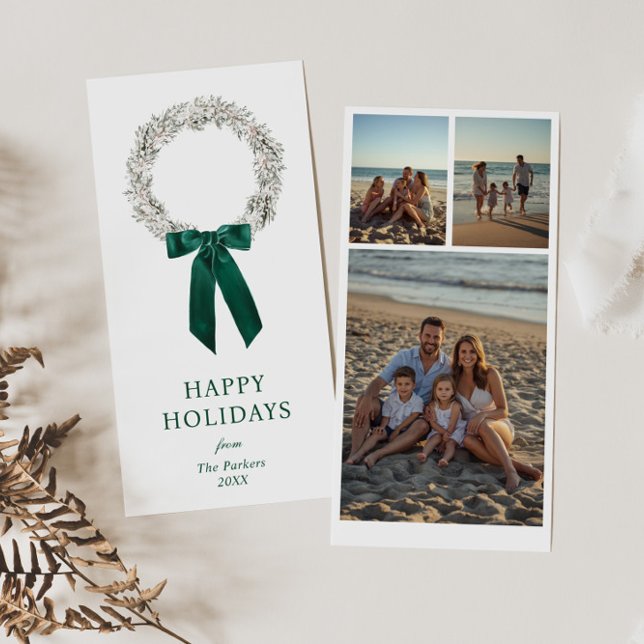 Evergreen Bow Wreath Photo Holiday Card (Creator Uploaded)