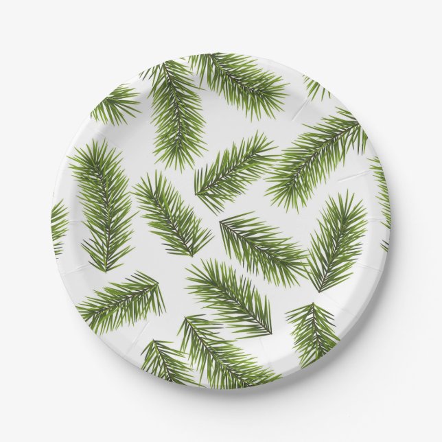 Evergreen Branch Pattern  Paper Plates (Front)
