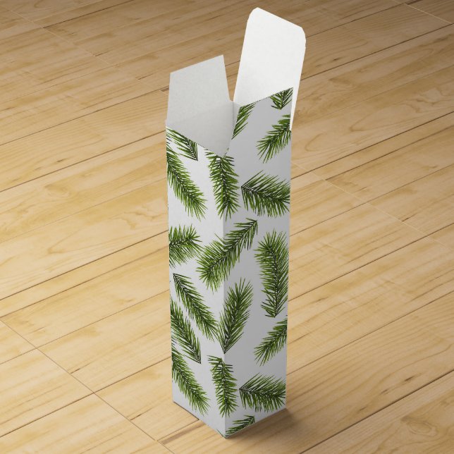 Evergreen Branch Pattern  Wine Box (Opened)