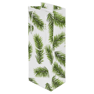 Evergreen Branch Pattern  Wine Gift Bag