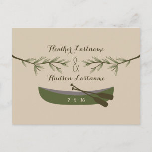 Evergreen Branches + Canoe Rustic Save The Date Announcement Postcard