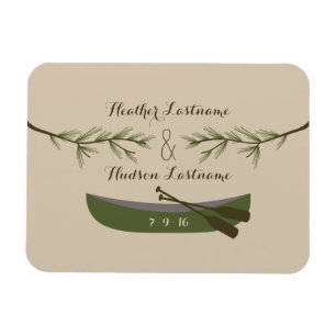 Evergreen Branches + Canoe Save The Date Magnet