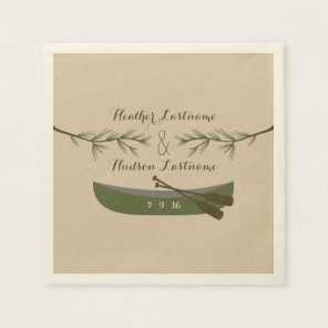 Evergreen Branches + Canoe Wedding Napkins