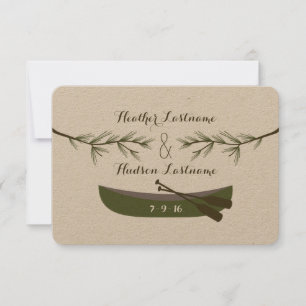 Evergreen Branches + Canoe Wedding Save The Date