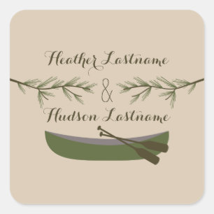 Evergreen Branches & Canoe Wedding Sticker