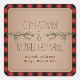 Evergreen Branches Plaid Address Sticker