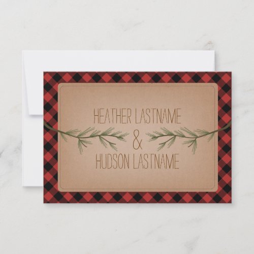 Evergreen Branches Plaid Wedding RSVP RSVP Card