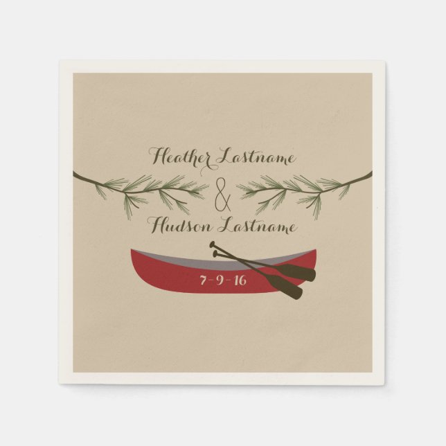 Evergreen Branches + Red Canoe Wedding  Napkins (Front)