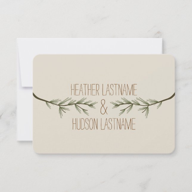Evergreen Branches Rustic Wedding R.S.V.P. RSVP Card (Front)