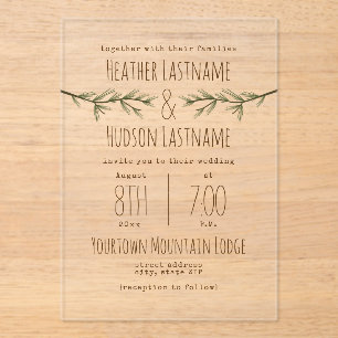Evergreen Branches Rustic Woodland Wedding Acrylic Invitations