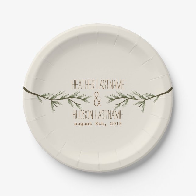 Evergreen Branches Wedding Paper Plates (Front)
