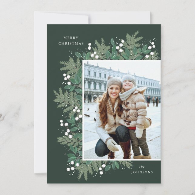 Evergreen Cheer Christmas Flat Photo Card (Front)