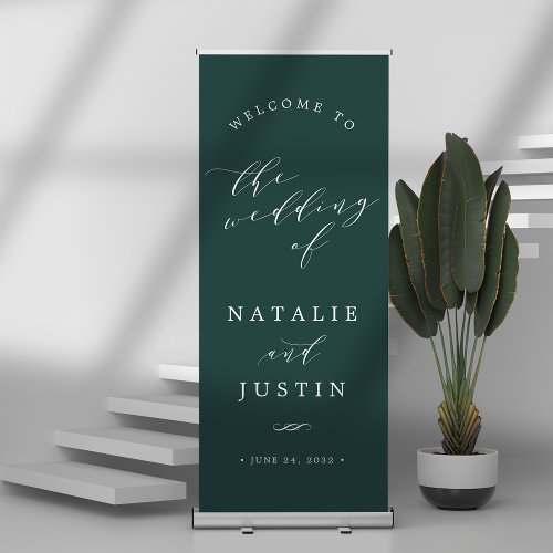 Evergreen  Chic Calligraphy Wedding Welcome Retractable Banner