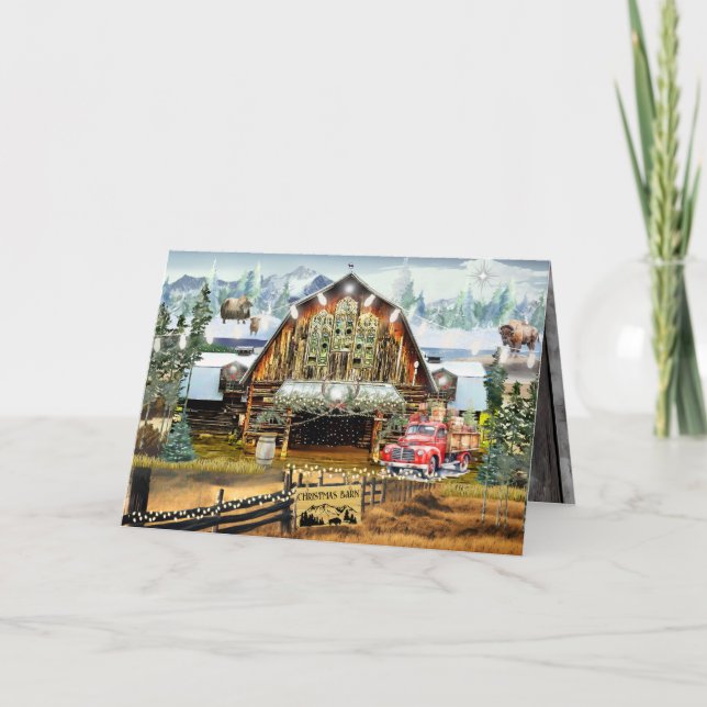 Evergreen Christmas Barn Holiday Card 5"x7" (Front)