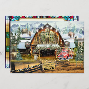 Evergreen Christmas Barn Holiday Flat Card 5"x7"