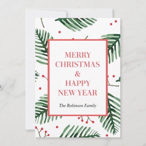 Evergreen Christmas cardsHappy New Year Chic Holiday Card