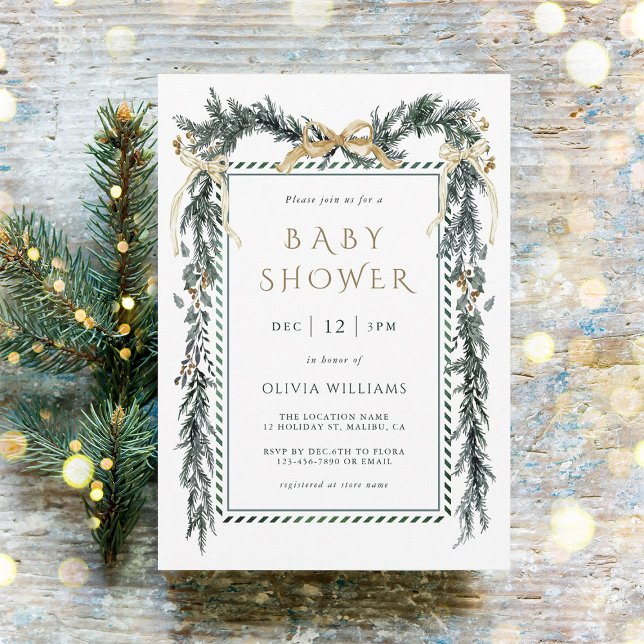 Evergreen Christmas Garland Baby Shower Invitation (Creator Uploaded)