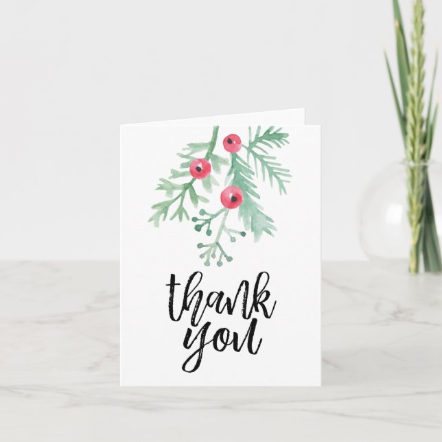 Evergreen Christmas Holiday Blank Thank You Card (Front)