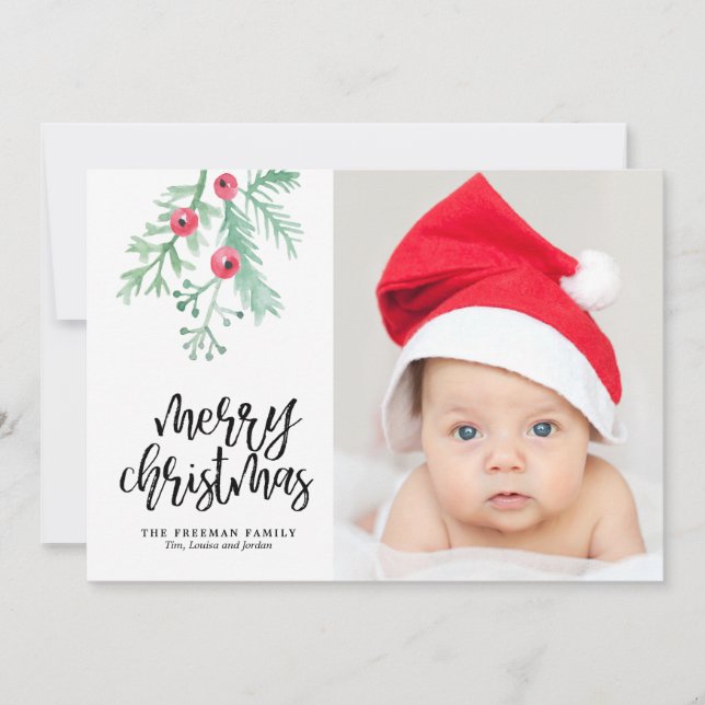Evergreen Christmas Holiday Photo Card (Front)