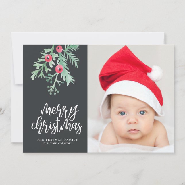 Evergreen Christmas Holiday Photo Card in Slate (Front)