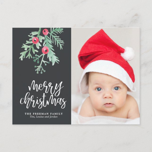 Evergreen Christmas Holiday Photo Post Card Slate (Front)