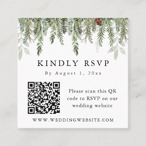 EVERGREEN Christmas Holiday Winter QR Code RSVP Square Business Card
