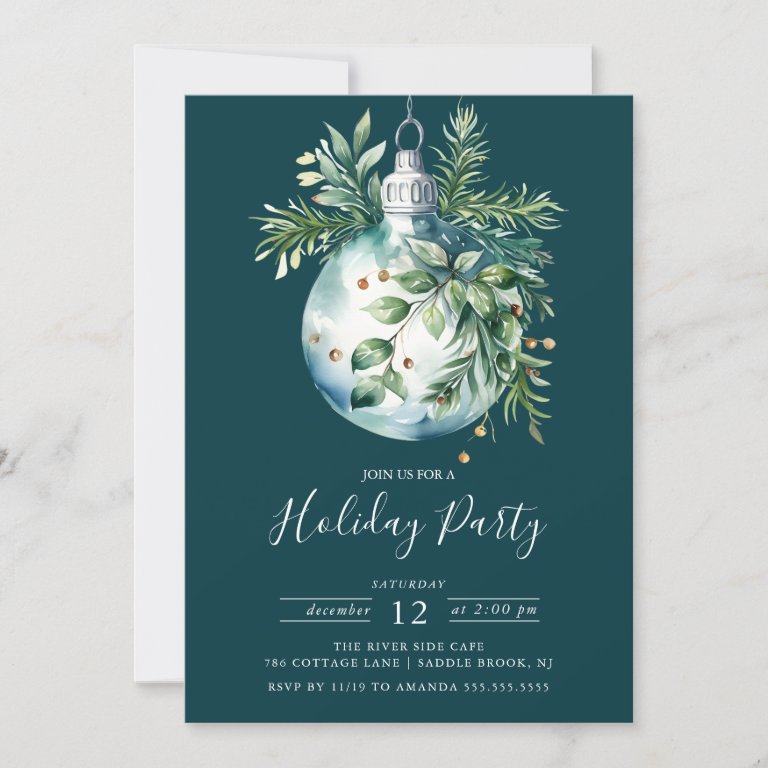Evergreen Christmas Ornaments Holiday Party                    Invitation