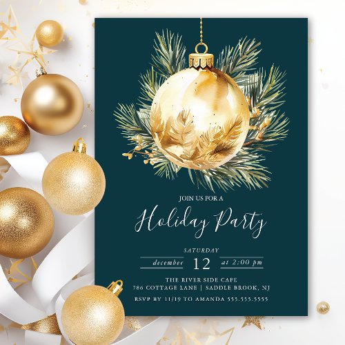 Evergreen Christmas Ornaments Holiday Party Invitation