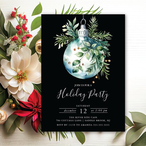 Evergreen Christmas Ornaments Holiday Party Invitation