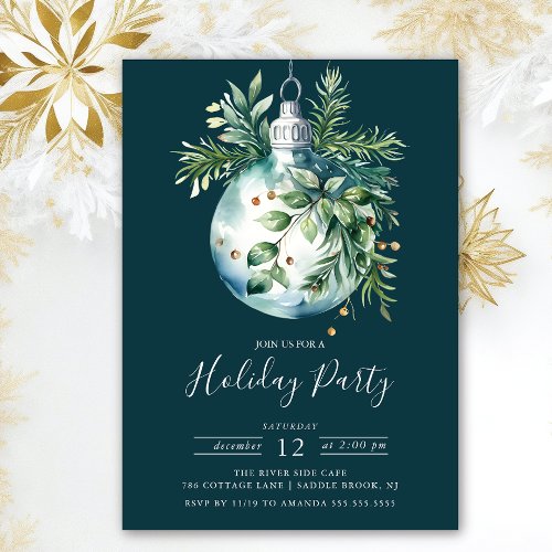 Evergreen Christmas Ornaments Holiday Party Invitation