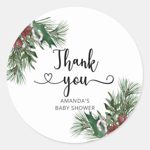 Evergreen Christmas thank you Classic Round Sticker