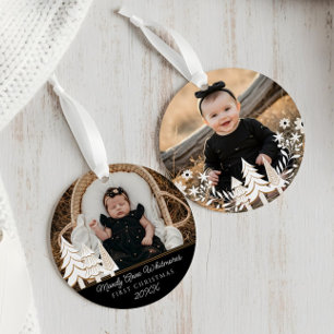 Evergreen Christmas Tree First Christmas Photo Ornament