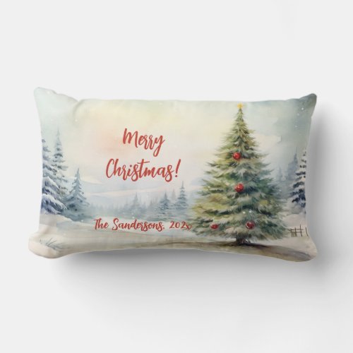 Evergreen Christmas Tree Landscape Throw Pillow