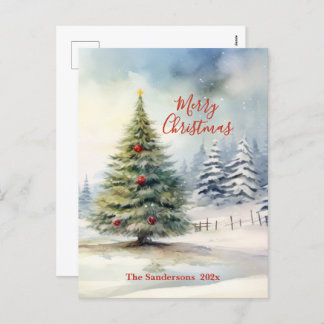 Evergreen Christmas Tree Vintage Holiday Postcard