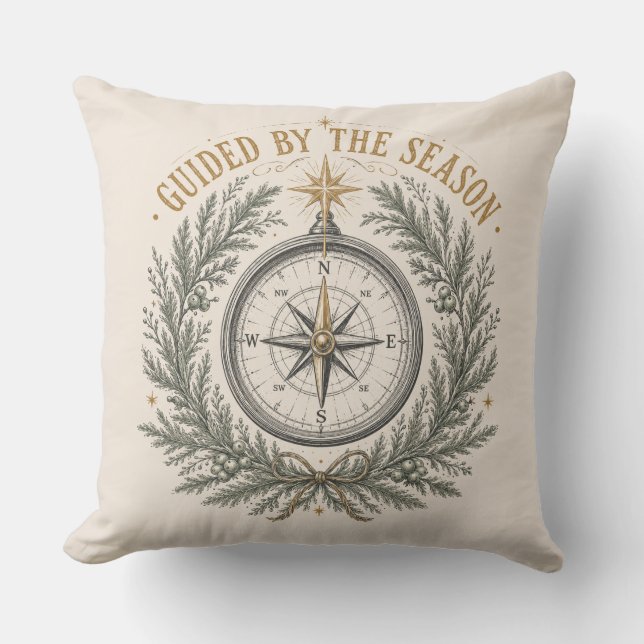 Evergreen Compass Cabin Christmas Decor Throw Pillow (Front)