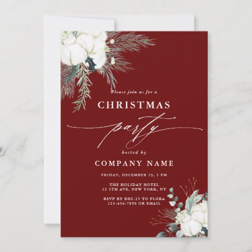 Evergreen  Cotton Flower Bouquet Christmas Party  Invitation