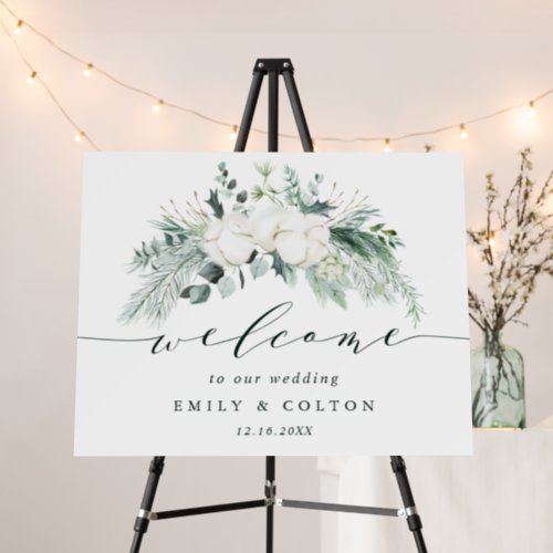 Evergreen  Cotton Flower Bouquet Wedding Welcome  Foam Board