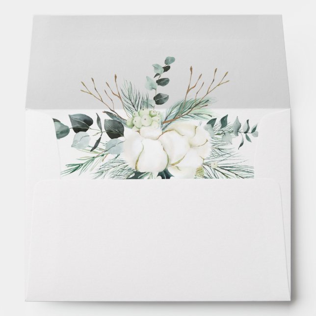 Evergreen & Cotton Flower Pre-Printed Address 5x7  Envelope (Back (Bottom))