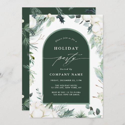 Evergreen  Cotton Flower Watercolor Holiday Party Invitation