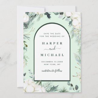 Mint Green Foliage Wedding Invitations and RSVP Cards