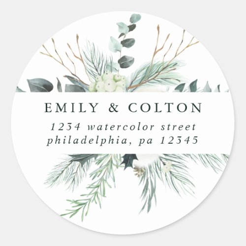 Evergreen  Cotton Flowers Elegant Return Address Classic Round Sticker