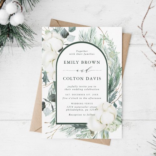 Evergreen  Cotton Flowers Elegant Wedding Invitation