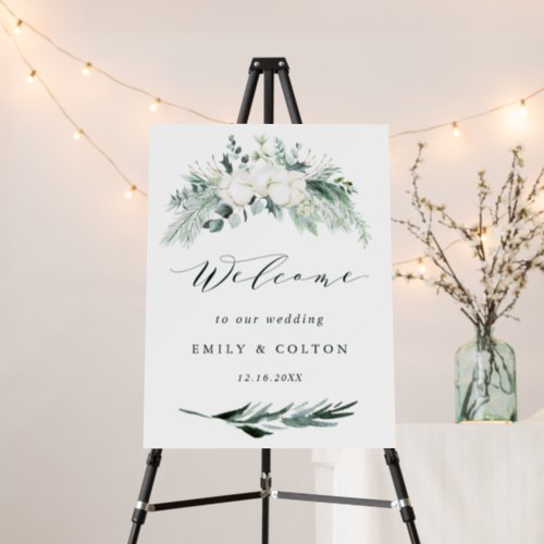 Evergreen  Cotton Flowers Elegant Wedding Welcome Foam Board