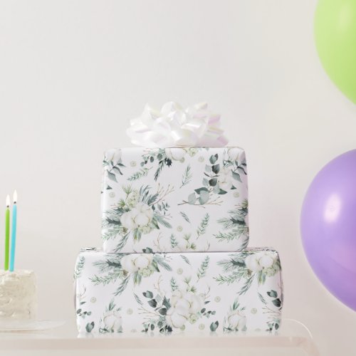 Evergreen  Cotton Flowers Elegant Wrapping Paper