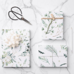 Evergreen &amp; Cotton Flowers Elegant Wrapping Paper Sheets