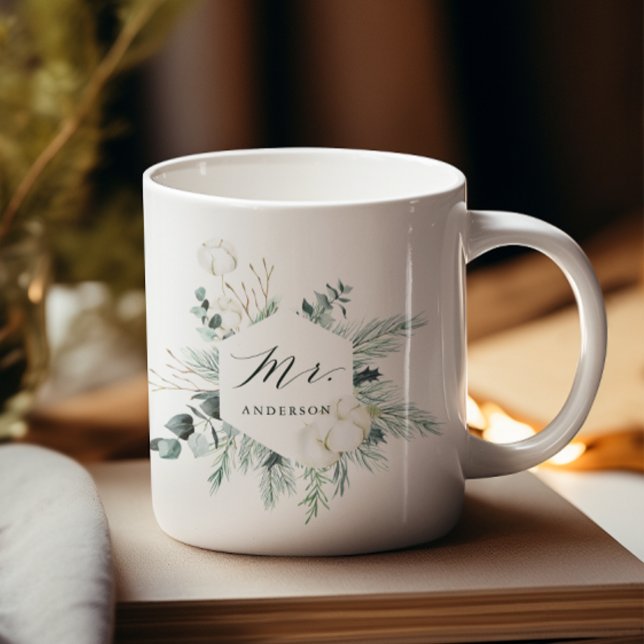 Evergreen & Cotton Flowers Mr. Personalized Coffee Mug (Creator Uploaded)