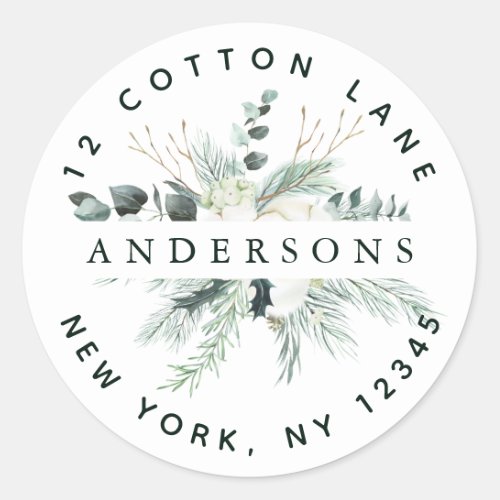 Evergreen  Cotton Flowers Return Address Classic Round Sticker