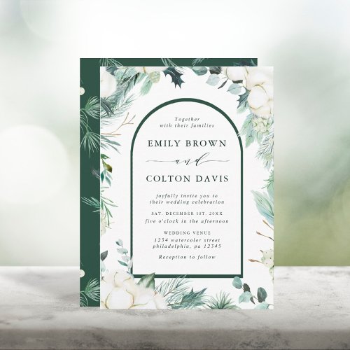 Evergreen  Cotton Flowers Watercolor Wedding  Invitation