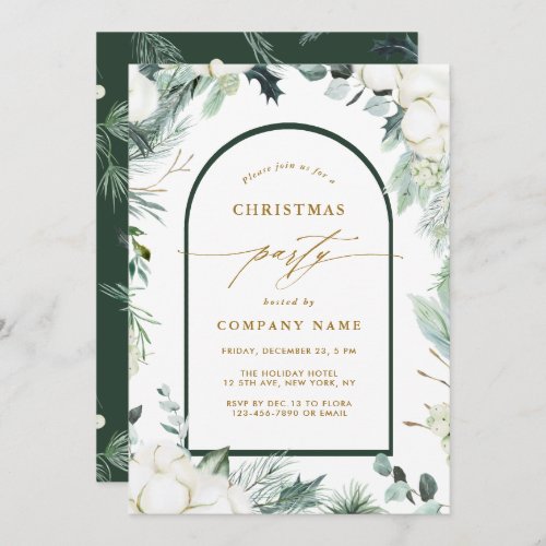 Evergreen  Cotton Flowers Winter Christmas Party  Invitation