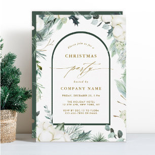 Evergreen & Cotton Flowers Winter Christmas Party Invitation